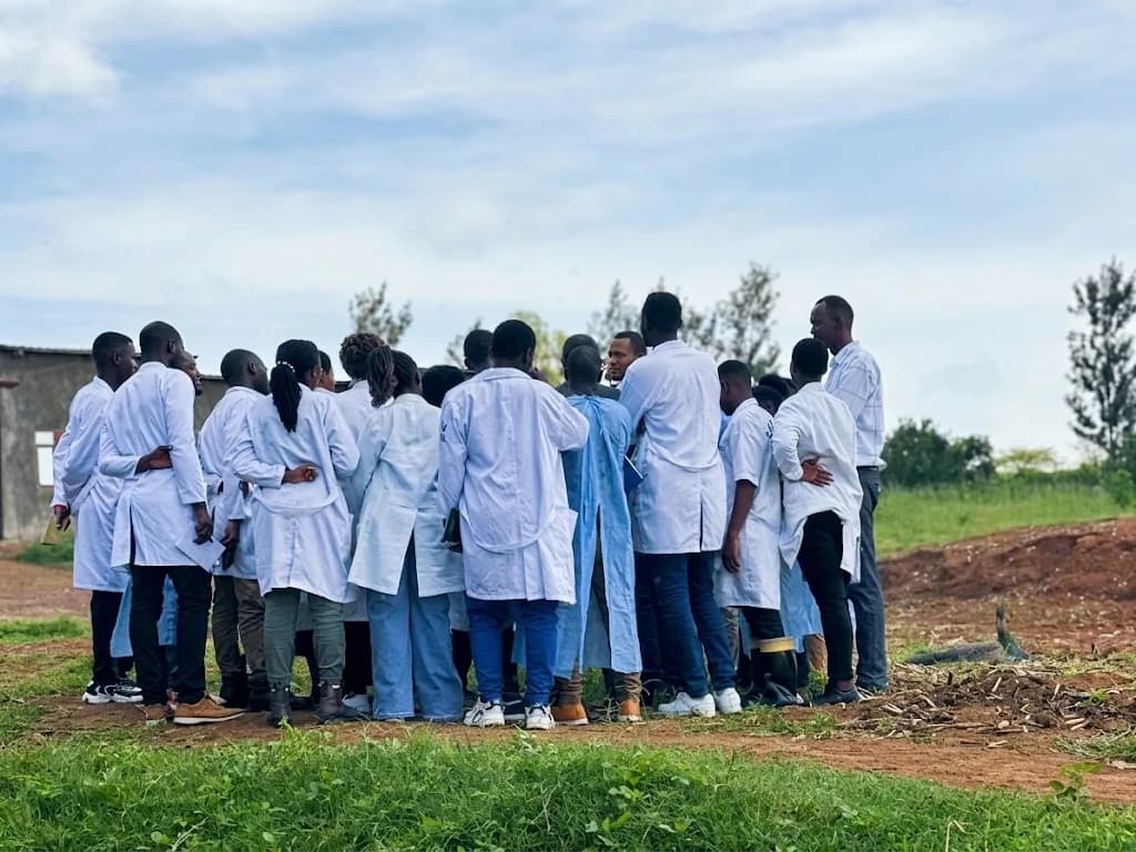 Agriculture students gathered for a training session at Ingaju Farms
